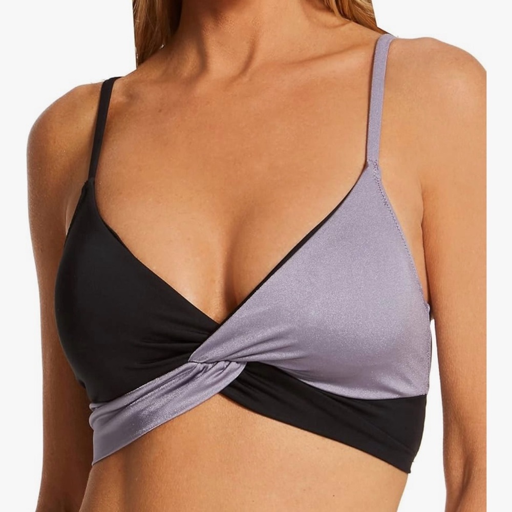 NWT Sanctuary Anthropologie Twist Black & Silver Colorblock Bikini‎ Top